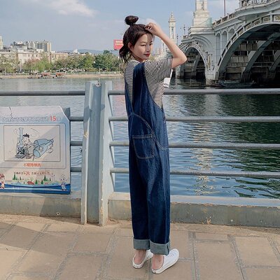设计新款上市高腰感炸街牛仔背带裤女款韩版宽松显瘦休闲连体裤