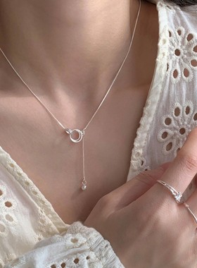 2026韩版简约双圆环流苏吊坠项链女个性百搭高级感颈链小众设计锁