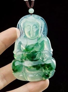 2026石英玉吊坠 冰种翡翠色玉佛吊坠浅绿色玉观音男女弥勒佛吊坠