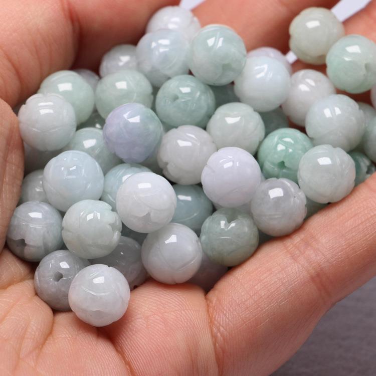 2025厂家天然A货翡翠莲花散珠手链手串diy玉石翡翠莲花珠