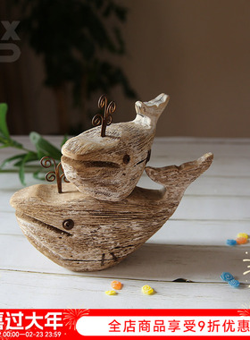 YBOX实木海豚可爱摆件喷水小鱼萌物摆件海洋风童趣摆件拍摄道具