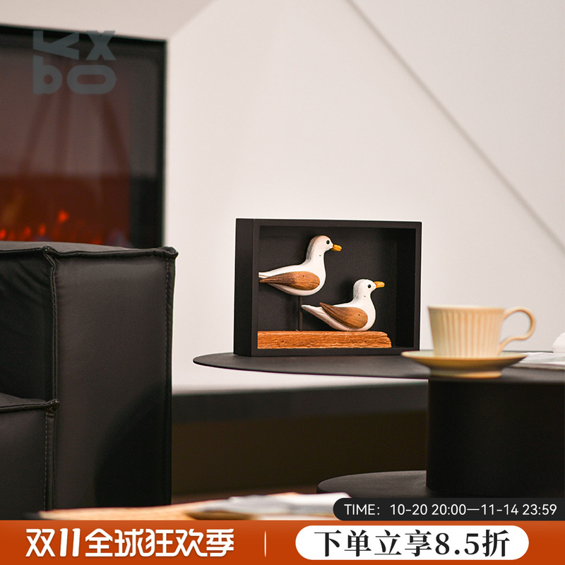 YBOX创意双鸟原木风情家居摆件客厅卧室办公室装饰品自然风挂饰