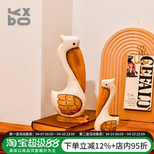YBOX洋盒子实木立体小鸟摆件客厅鹈鹕木雕工艺品复古风格手工装饰