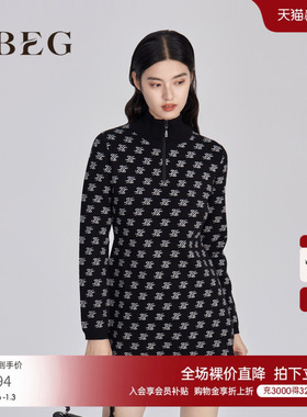 OBEG欧碧倩复古满印老花针织连衣裙冬修身休闲裙10444079