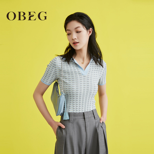 OBEG欧碧倩夏季 104041 Polo领坑条工艺通勤短袖 针织衫