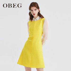 奥莱OBEG欧碧倩连衣裙夏收腰放摆无袖a字气质小裙子10402020