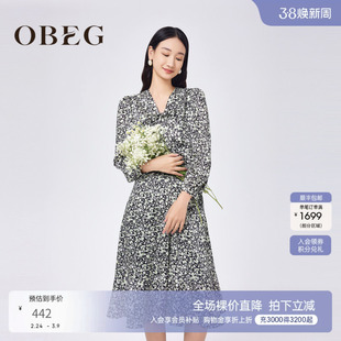 OBEG欧碧倩法式复古春日碎花连衣裙春度假风裙子50481508