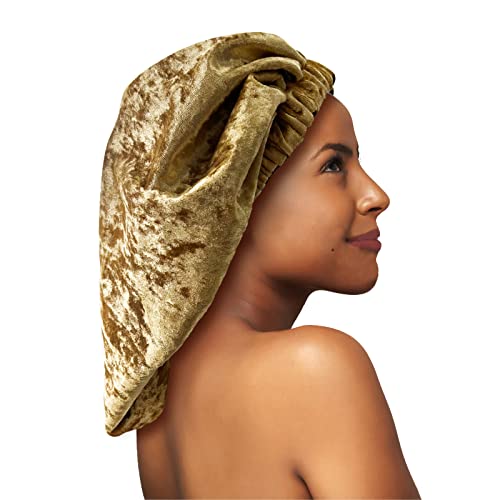 UNCN Large Golden Velvet Bonnet For Sleeping - Hair Bonnet F