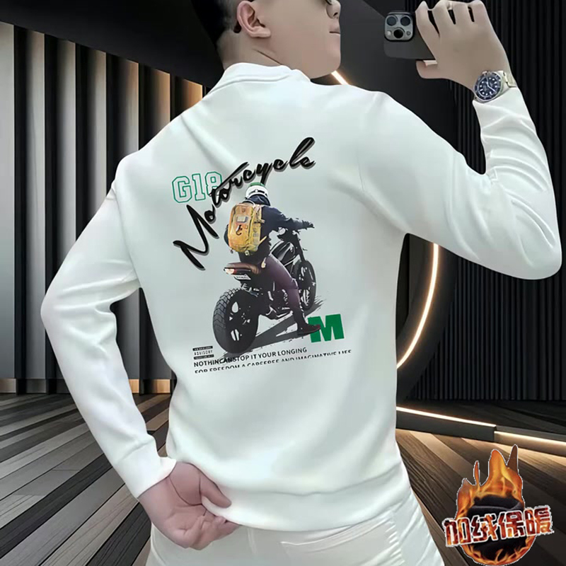 潮牌新款机车印花卫衣男士秋冬
