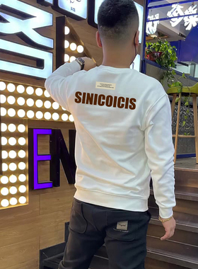 美式复古潮牌时尚秋冬新款简约字母印花卫衣外套男士修身圆领长袖