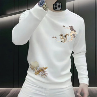 潮牌中国风新中式动物印花卫衣男款秋冬帅气圆领加绒长袖男士高级