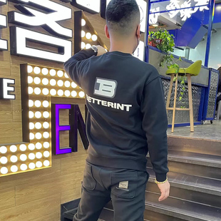 2026冬季新款潮牌字母印花加绒加厚卫衣男款帅气潮流修身上衣长袖