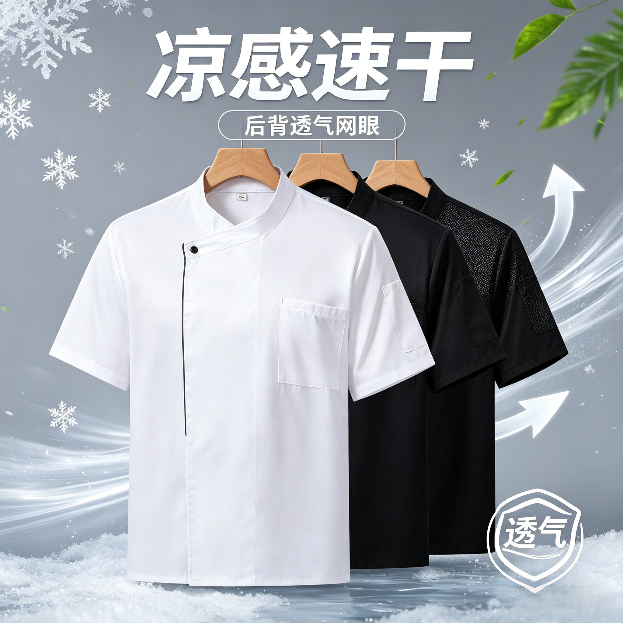 冰丝厨师工作服短袖定制夏季薄款透气餐饮酒店餐厅饭店厨师服印制