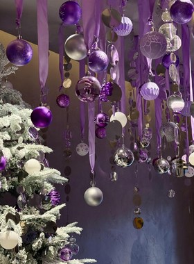 小红书同款圣诞节店铺引流装饰布置氛围感紫色系丝带橱窗装饰球