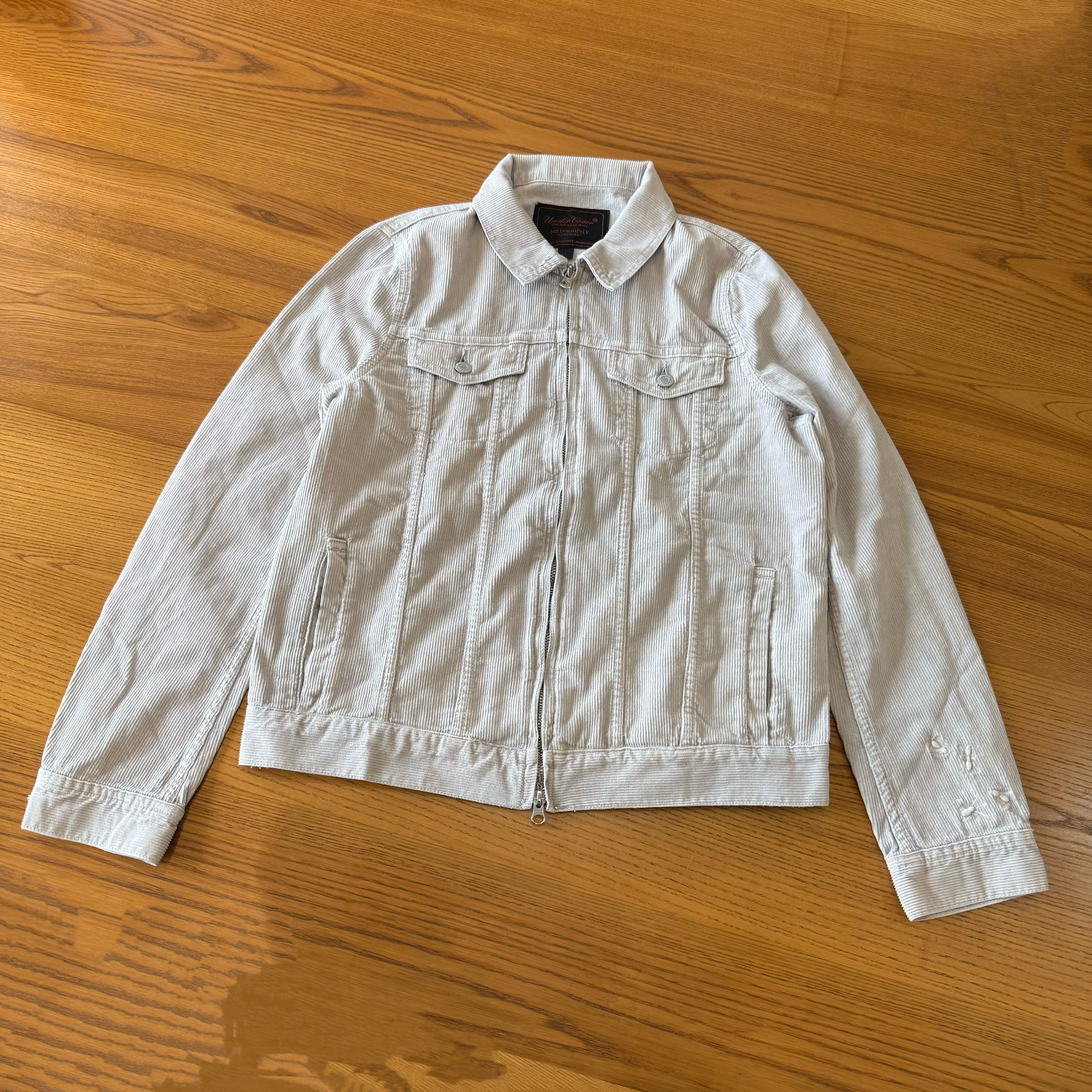 thumbnail for Undercover 06aw guruguru dirty white insect embroidered corduroy zip-up jacket