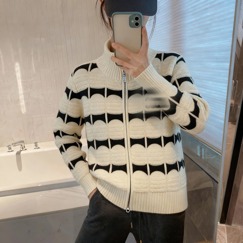 小香风条纹S林针织衫女秋冬设计感流苏边毛衫韩版开衫泡泡袖条纹