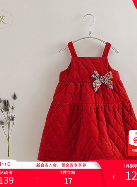 【打折】马克珍妮女童新年款灯芯绒夹棉背带裙宝宝冬装裙子221305