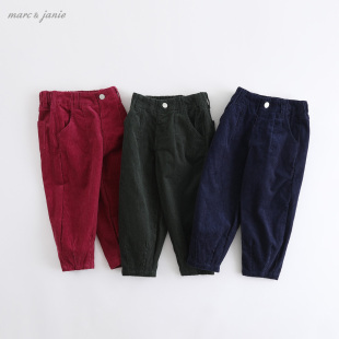 长裤 马克珍妮春装 宝宝休闲裤 子201209 女童灯芯绒萝卜裤