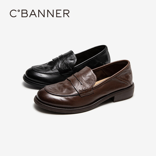 通勤深口单鞋 千百度手抓皮低跟乐福鞋 英伦风小皮鞋 新款 女秋季