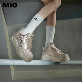 MIO米奥秋季 女鞋 圆头中跟玩趣黑白熊猫鞋 显高厚底休闲板鞋