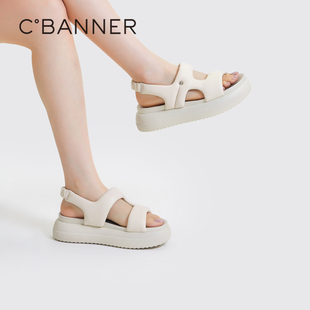 踩屎感度假沙滩面包鞋 千百度女鞋 休闲凉鞋 夏季 厚底羊皮 新款