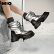 MIO米奥冬季 圆头纯色高跟休闲靴保暖酷炫时尚 雪地靴女银色短靴