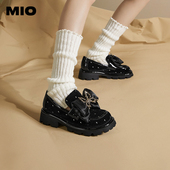 MIO米奥秋季 女 厚底深口单鞋 中跟乐福鞋 复古蝴蝶结小皮鞋