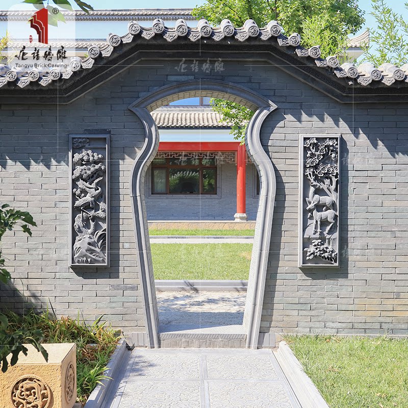 唐语砖雕 仿古砖文化砖房产砖 中式古建青砖线条边框门套线花瓶门