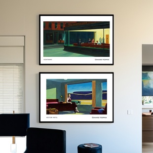 艺术海报 爱德华霍珀① 垃圾桶画派 霍普夜游者夜鹰装饰画 Hopper