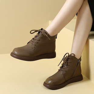真皮马丁靴女2023新款春秋单靴软底短靴秋款女靴厚底妈妈靴子大码