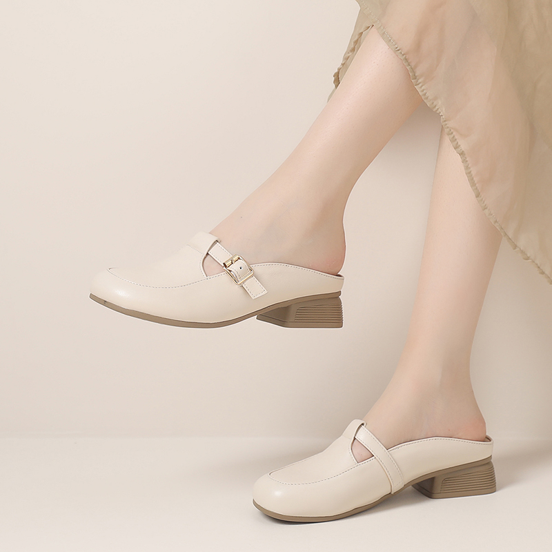 伊叙包头半拖鞋真皮凉凉拖