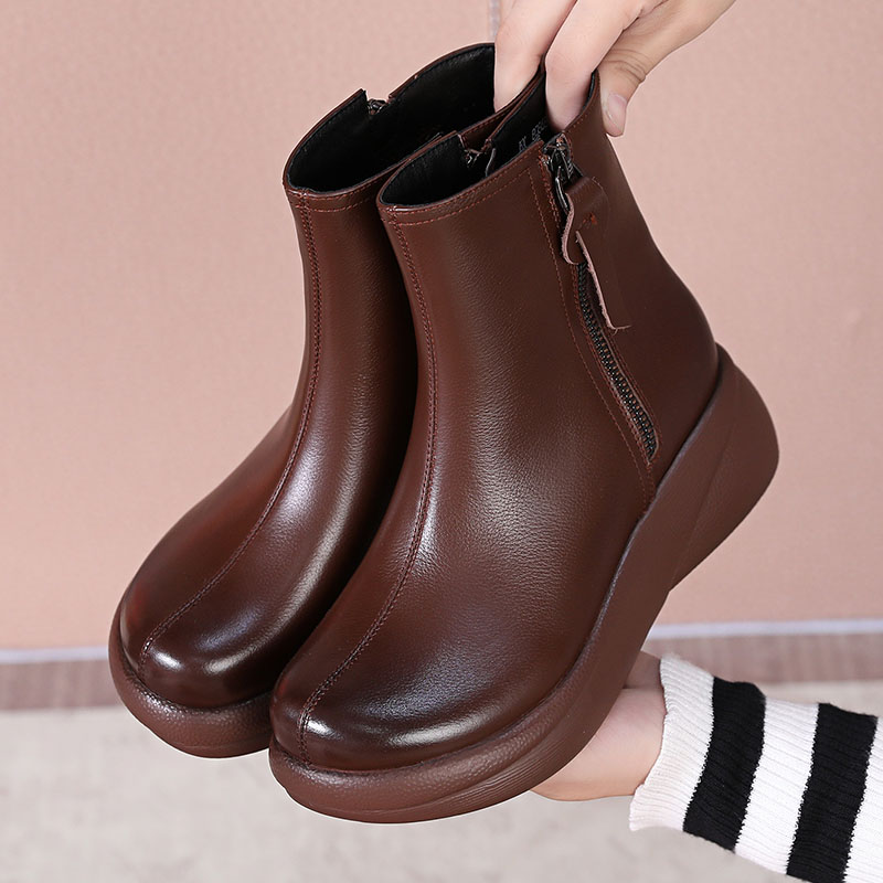 头层牛皮，羊毛保暖，防滑软底真皮妈妈棉鞋