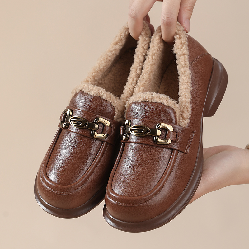 妈妈鞋冬季加绒真皮软底中老年人棉鞋防滑舒