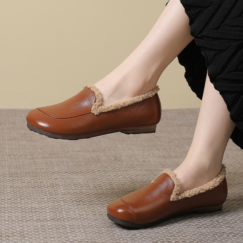 真皮软底妈妈鞋冬款加绒加厚保暖中老年棉鞋羊羔毛豆豆鞋大码女鞋,女鞋,浅口单鞋,淘宝优惠券,粉丝福利购,淘宝优惠卷