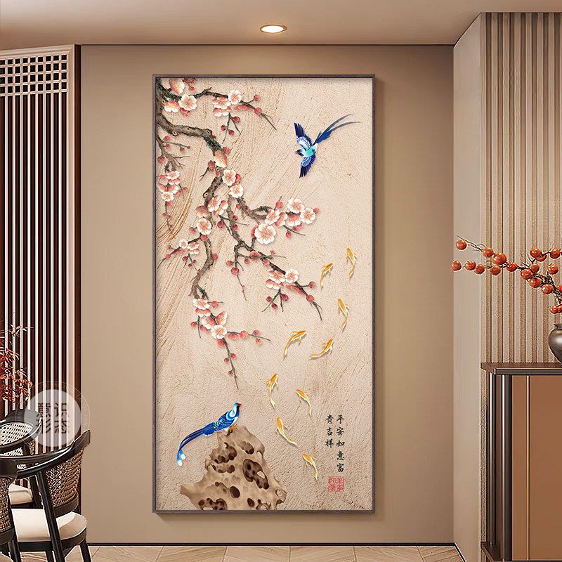 中式花鸟玄关装饰画宋代美学走廊挂画 水晶面装裱装饰画