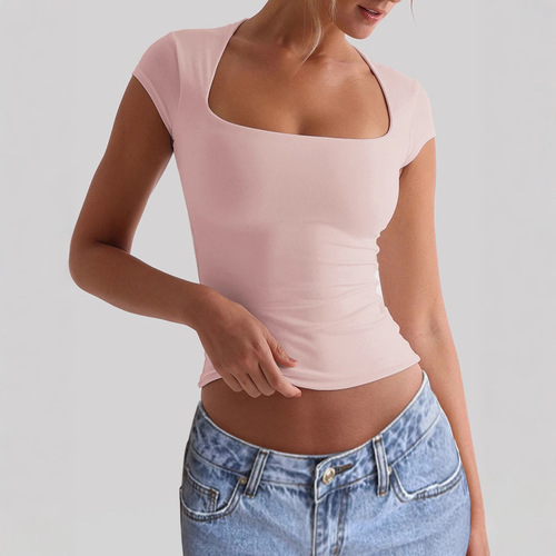 Cross border sports elastic slim fit T-shirt for women