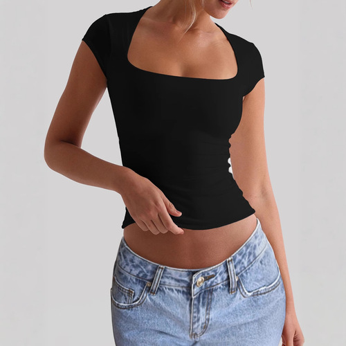 Cross border sports elastic slim fit T-shirt for women