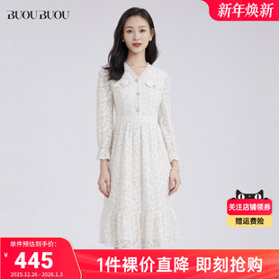 V领珍珠扣蕾丝连衣裙女初秋DJ3G029 BuouBuou新中式 关注领券