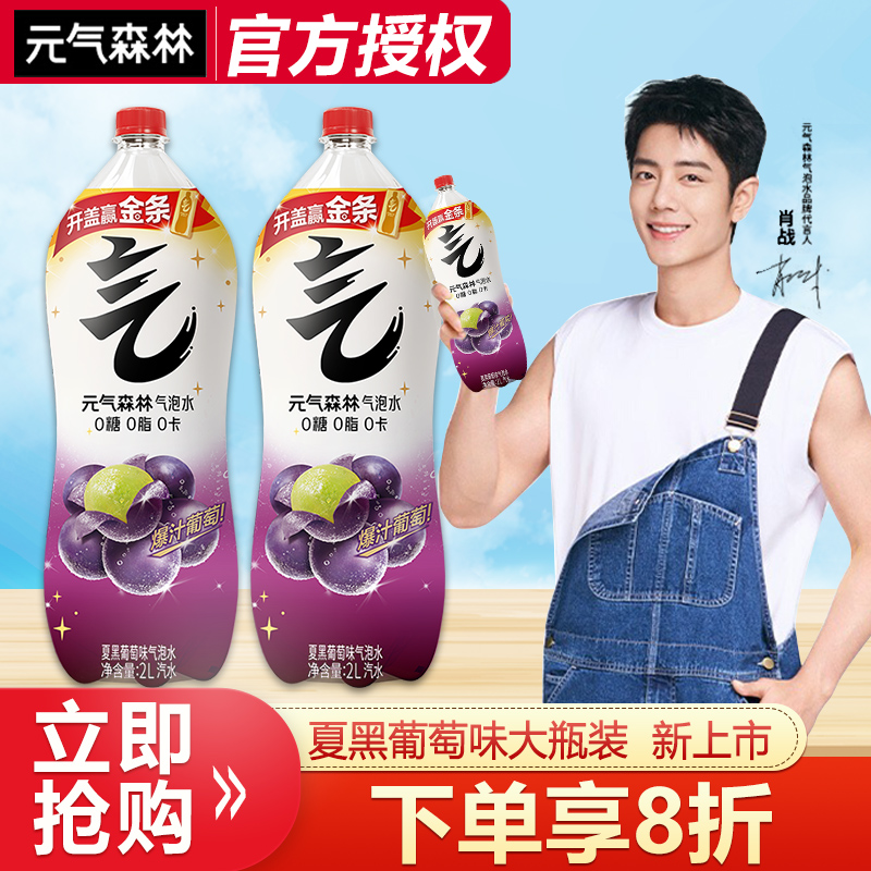 元气森林气泡水2L*2大瓶夏黑葡萄白桃味0糖饮料节日囤货果味汽水