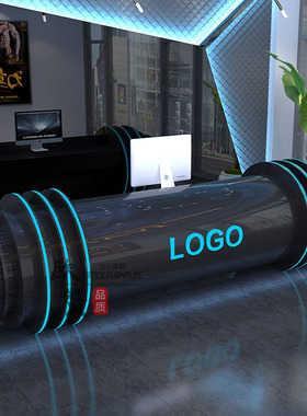 科技感前台收银台吧台健身工作室VR体验馆密室逃脱黑色接待台柜台