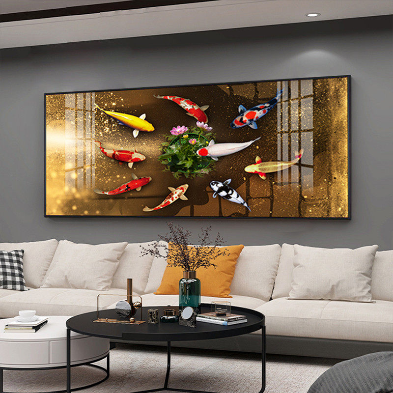 新中式装饰画客厅沙发背景墙壁画九鱼图年年有余寓意好挂画晶瓷画,家居饰品,现代装饰画,淘宝优惠券,粉丝福利购,淘宝优惠卷