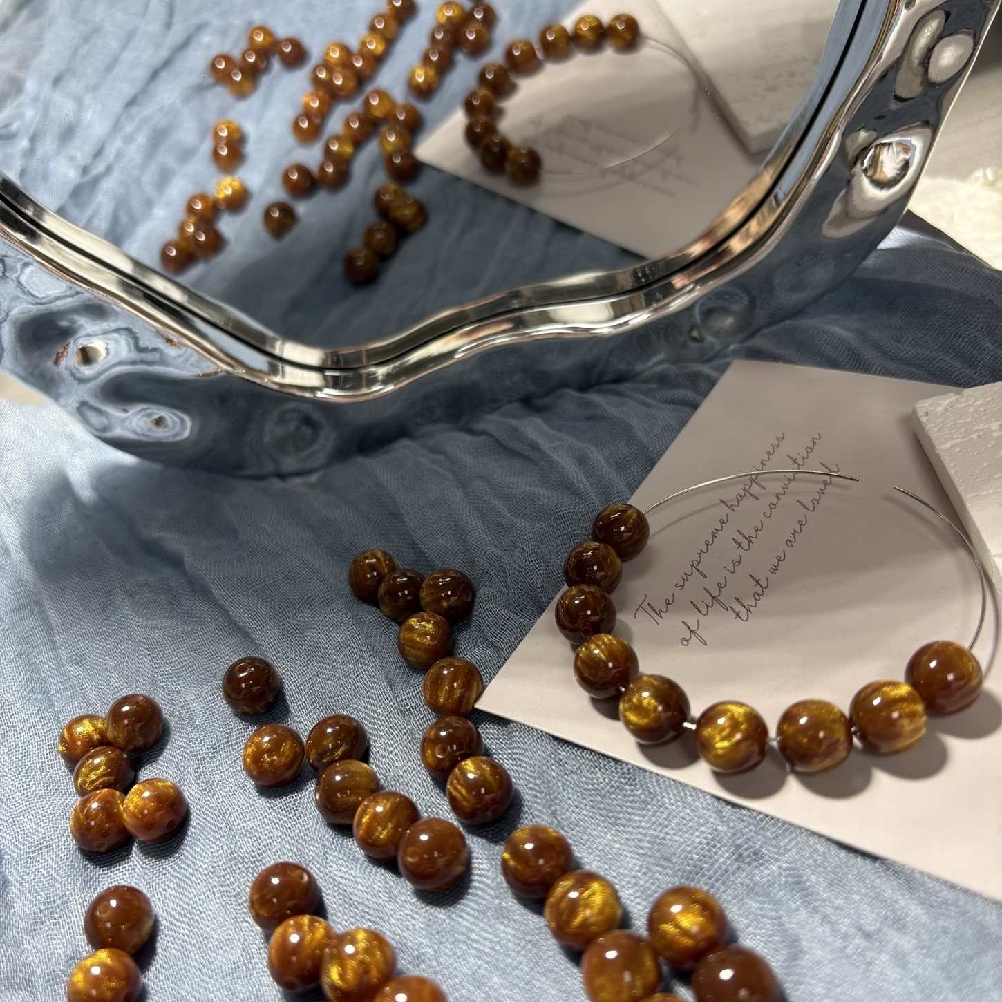 新款金丝楠鎏金手工树脂圆珠