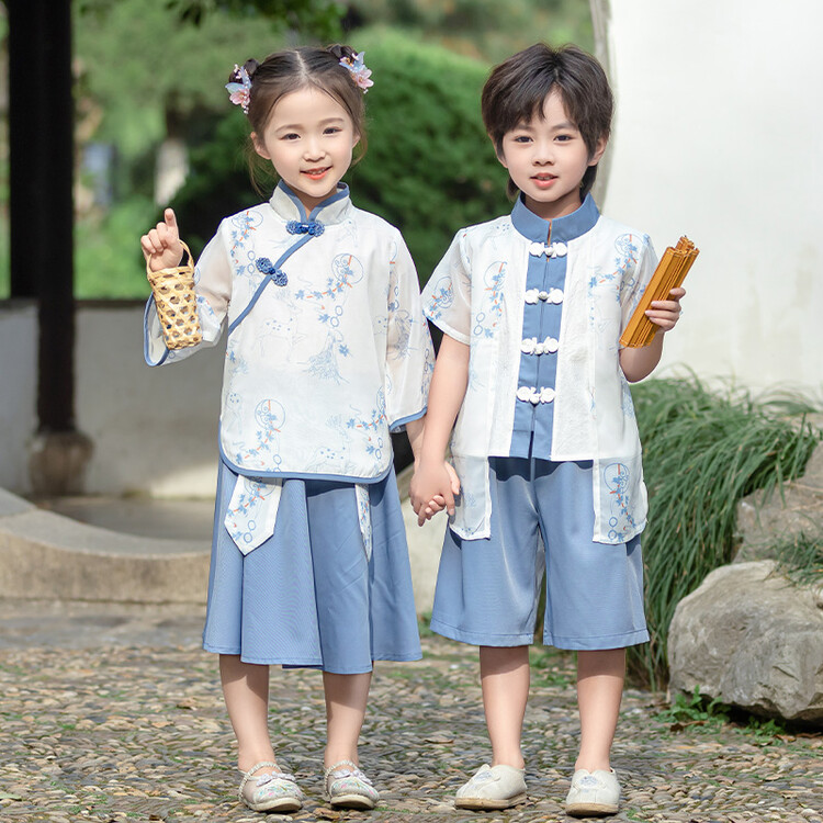 儿 童古装汉服夏款幼儿园三字经朗诵表演服新中式古风毕业照唐装 女装/女士精品 汉服套装 原图主图