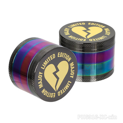 跨境新款烫金爱心锌合金炫彩磨烟器4层50MM金属草药研磨器Grinder