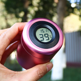 跨境热销 密封铜金属防潮收纳盒 粉色金属烟草储存罐带干湿度表铝