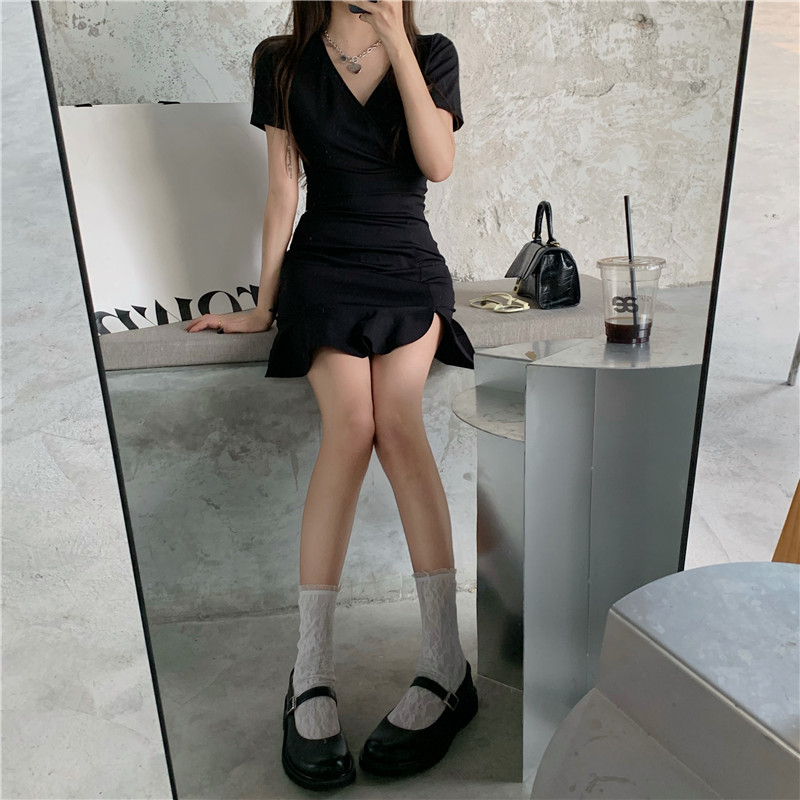Real price new sexy versatile fishtail skirt retro hip fashion Short Sleeve Dress
