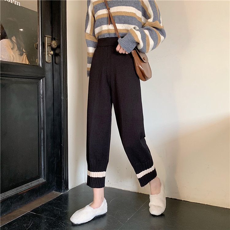Real price winter thickened casual pants high waist nine point straight knitting thickened granny pants