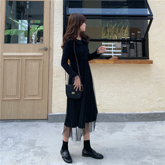 Real price Hanfeng chic sweet mesh splicing doll collar mid length over knee dress