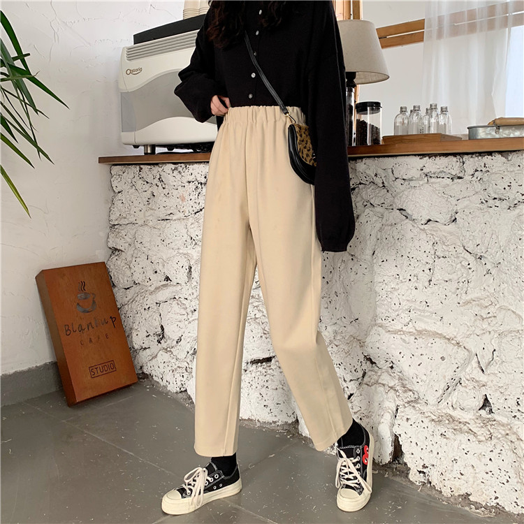 Real shot real price Korean college style student high waisted star sky nylon casual pants solid color Capris