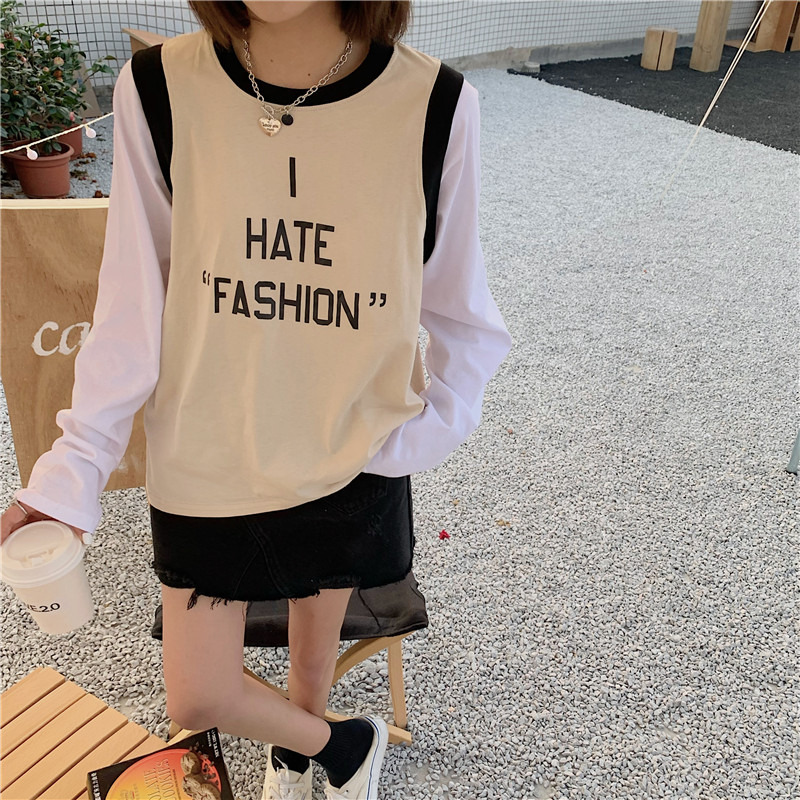 Two long sleeve T-shirt vest with color matching slogan top